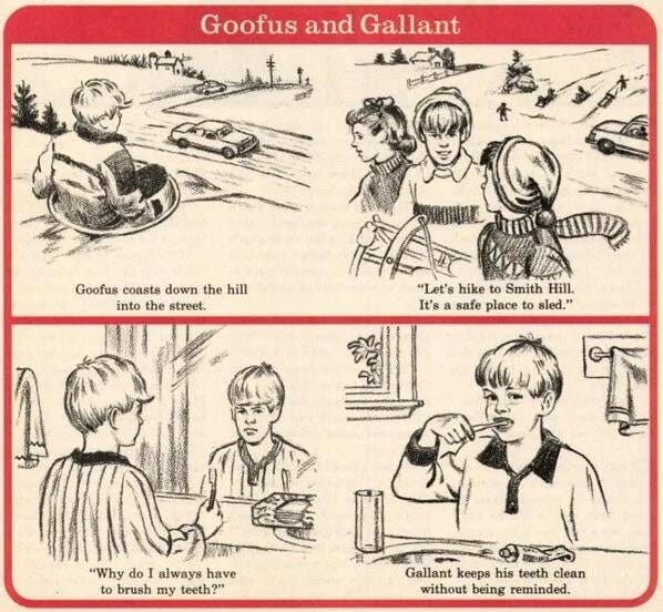 Goofus and Gallant, the recurring characters from Highlight children's  magazine. : r/nostalgia