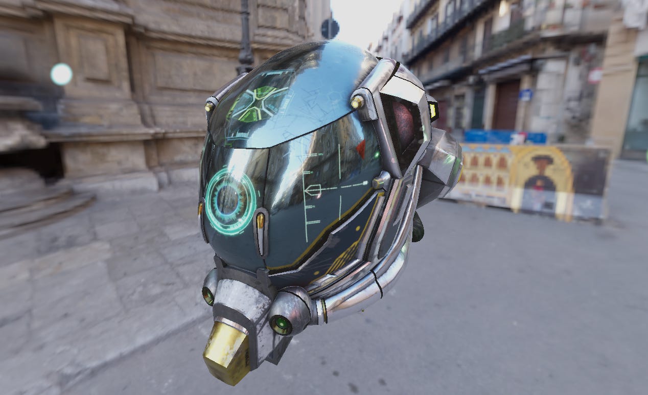 Battle damaged Sci-fi helmet rendered with WebGPU.