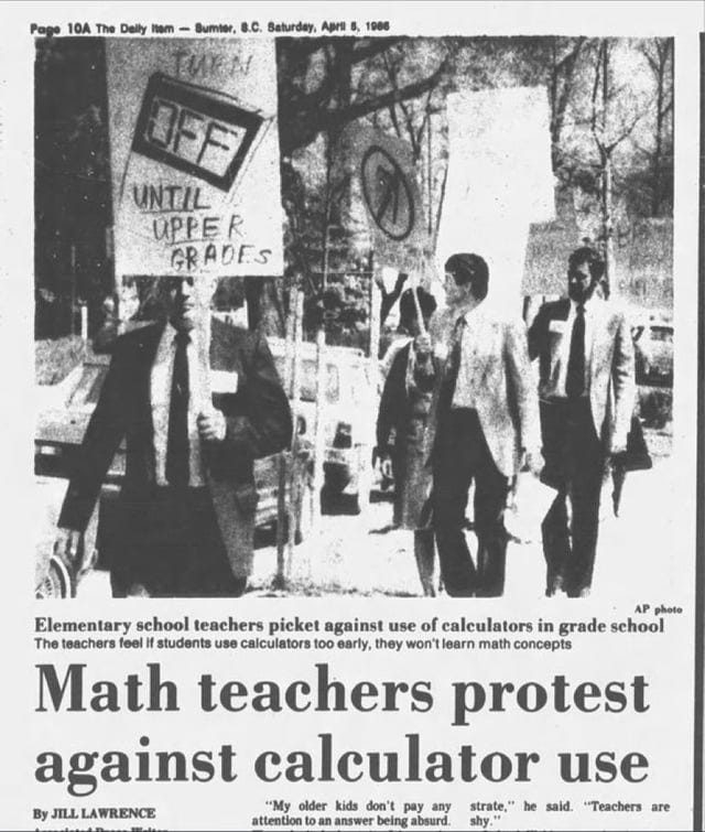 r/80s - Math teachers protest against calculator use in 1988