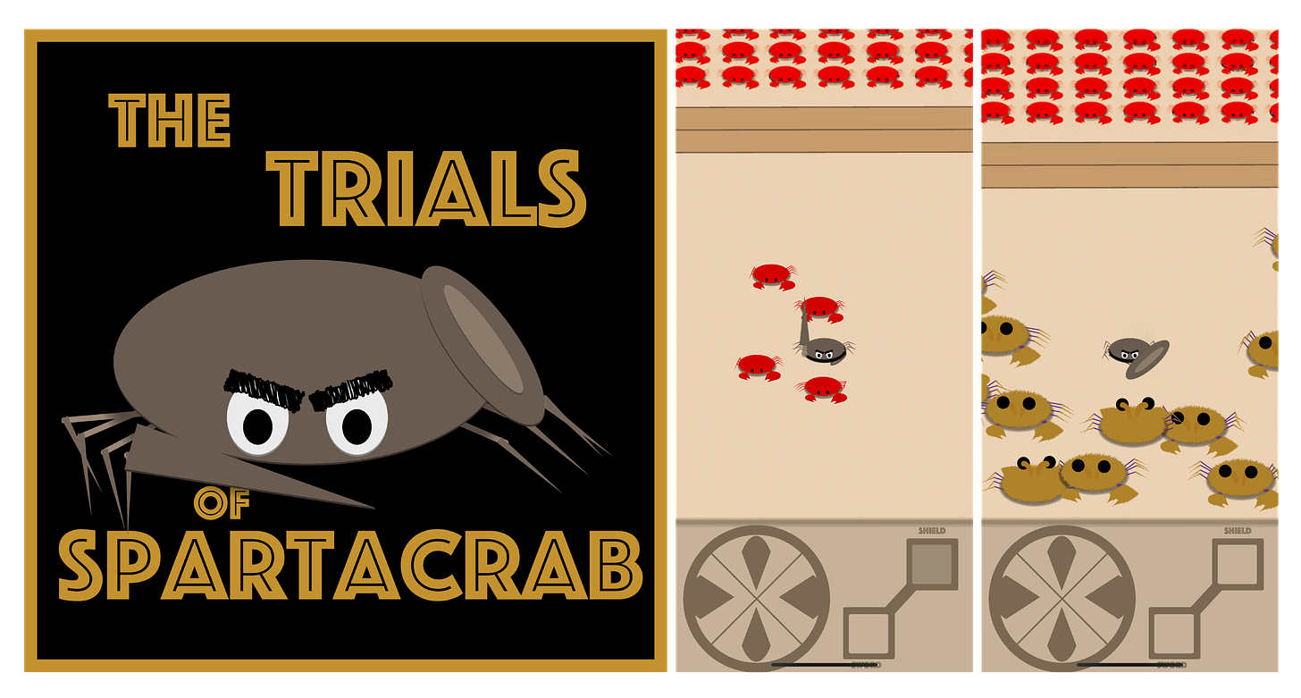 Spartacrab logo and screenshots.