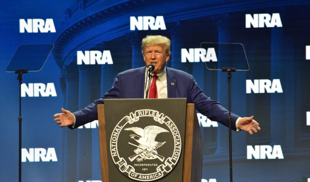 Donald Trump talks gun rights — but not his criminal charges — at NRA  convention • Indiana Capital Chronicle