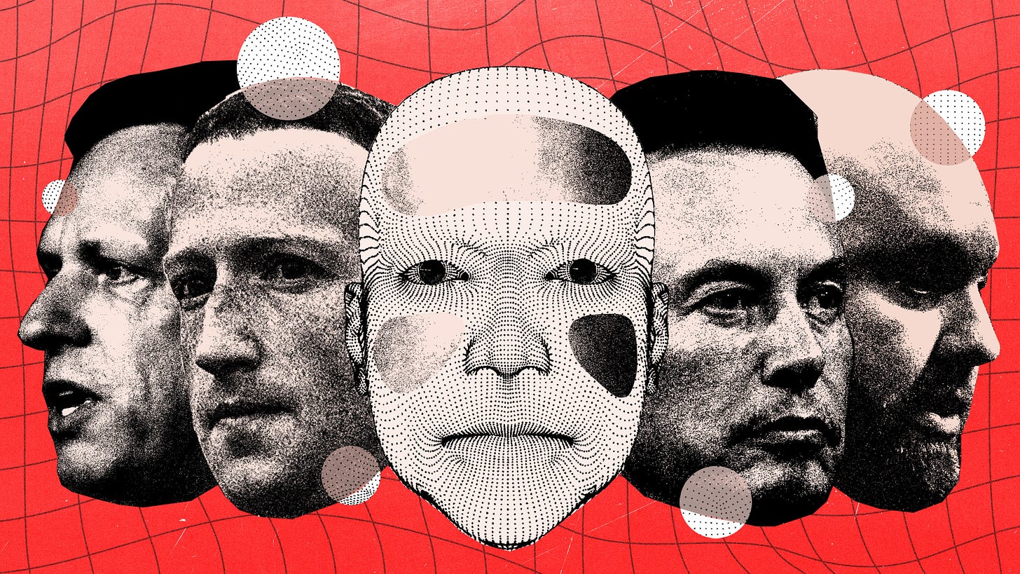 How Musk, Thiel, Zuckerberg, and Andreessen—Four Billionaire  Techno-Oligarchs—Are Creating an Alternate, Autocratic Reality | Vanity Fair