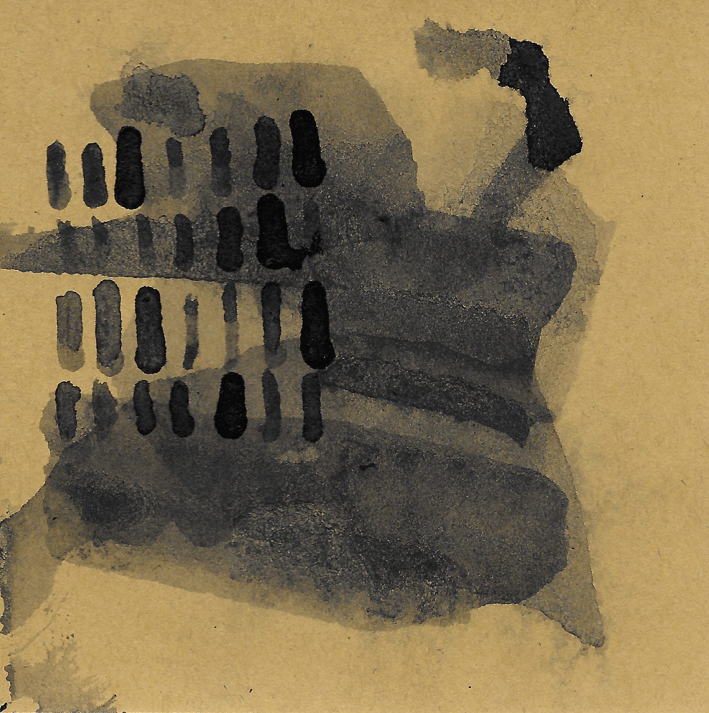 black ink short lines in a pattern and a black in smear.