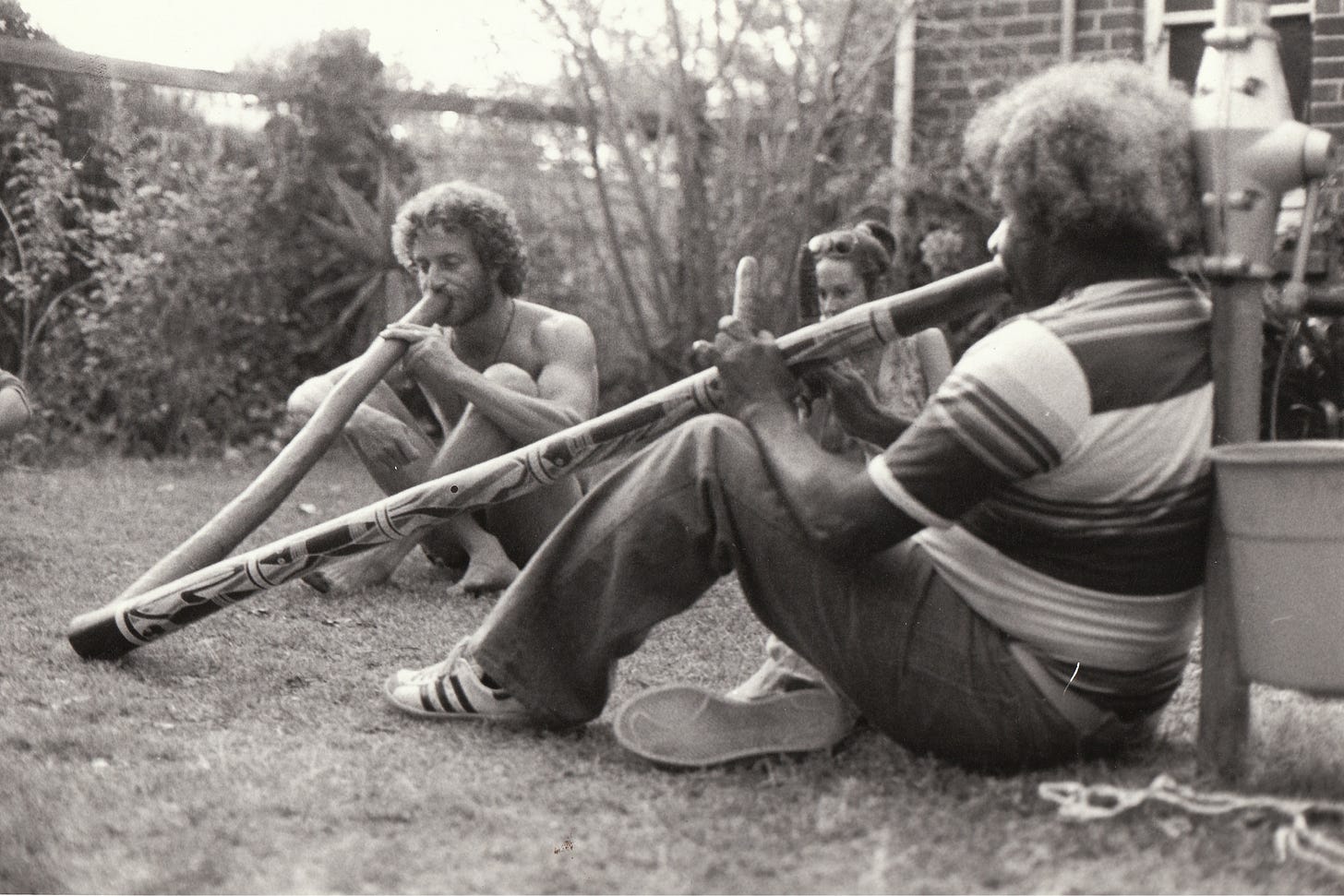 John Stokes playing didgeridoo with Bobby Granites in 1981.