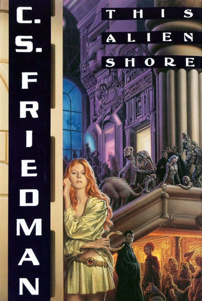 Book cover for THIS ALIEN SHORE by C.S. Friedman, published by DAW Books