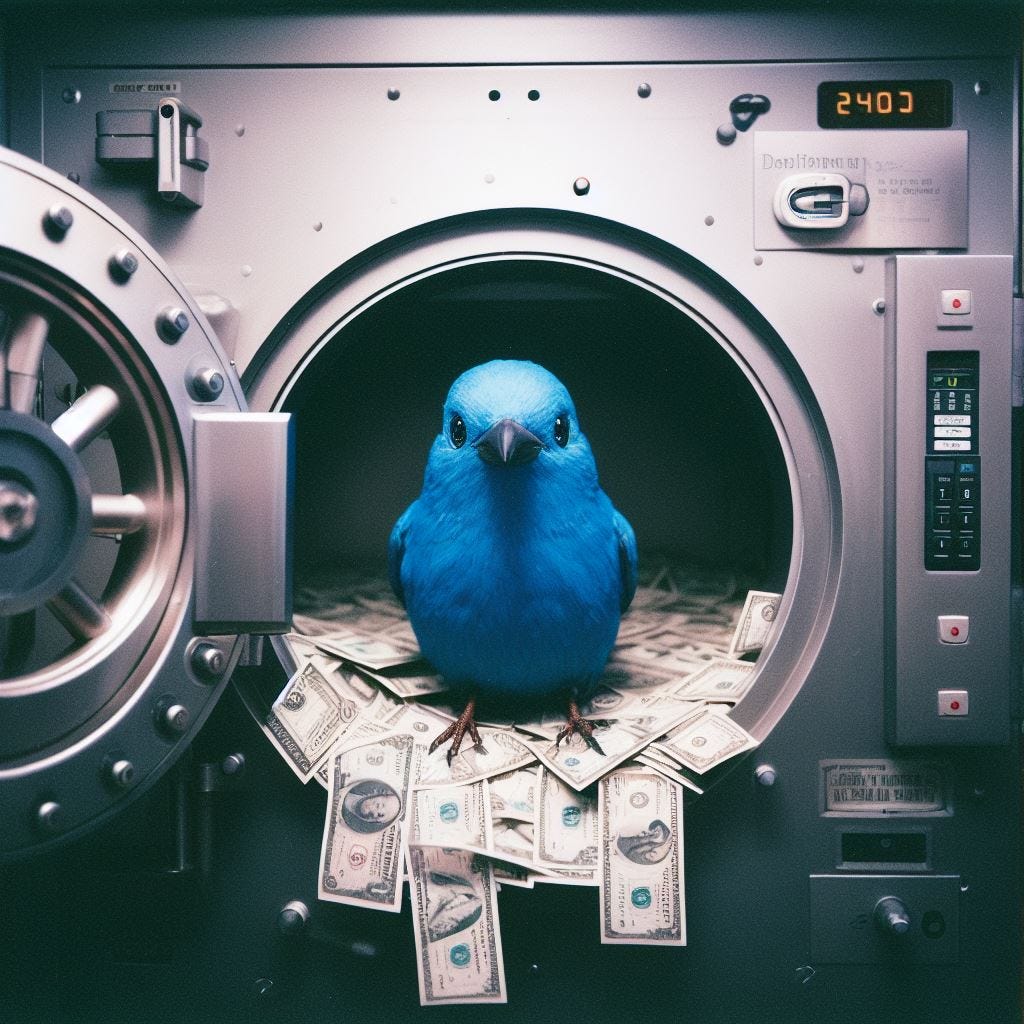 an editorial photo of a blue bird inside a bank vault, shot on a fujifilm pro 400