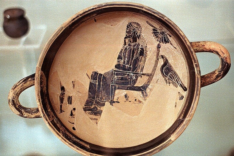 File:Zeus on throne, Laconian kylix, around 530 BC, Olympia 21.jpg