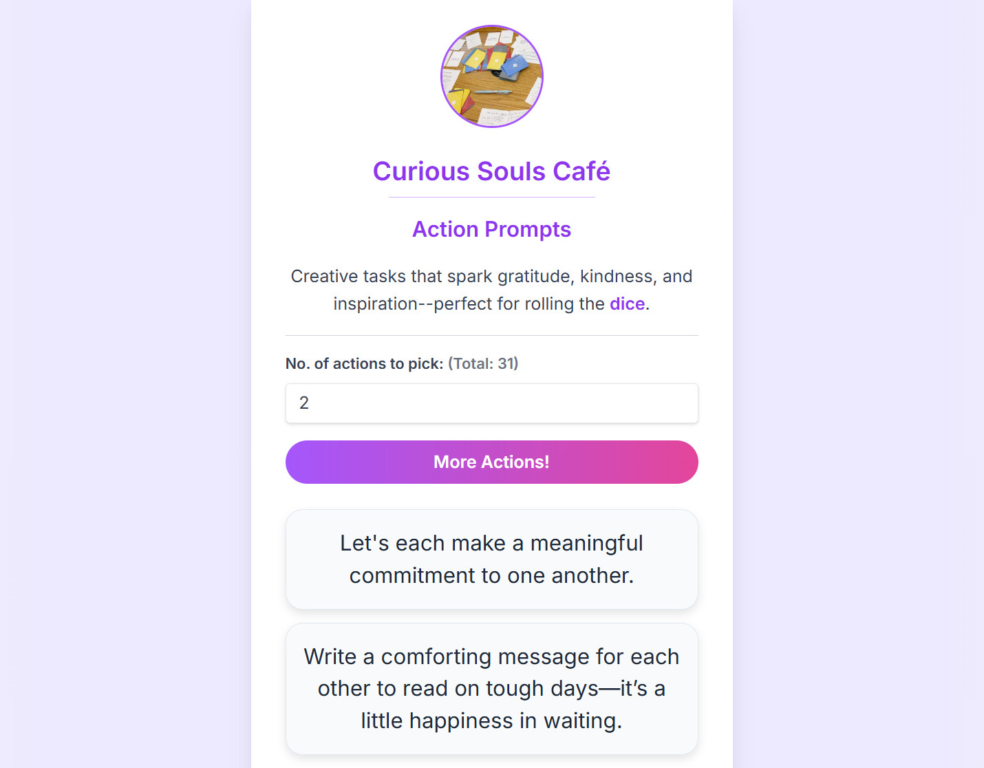 Action Prompt page