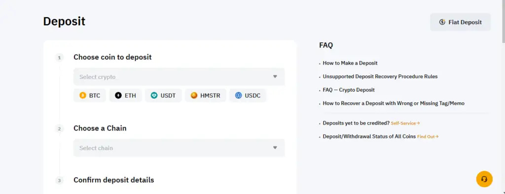 Bybit deposit screen for both FIAT and Crypto deposits