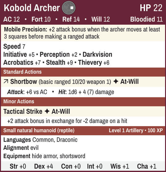 Kobold Archer stat block