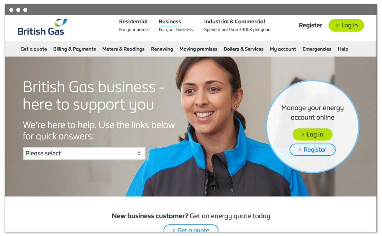 British Gas website British Gas website