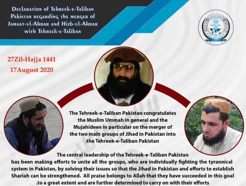 Declaration of Tehreek-E-Taliban (TTP) regarding the merger of Jamaat-ul-Ahrar and Hizb-ul-Ahrar with TTP/ Aug 17, 2020