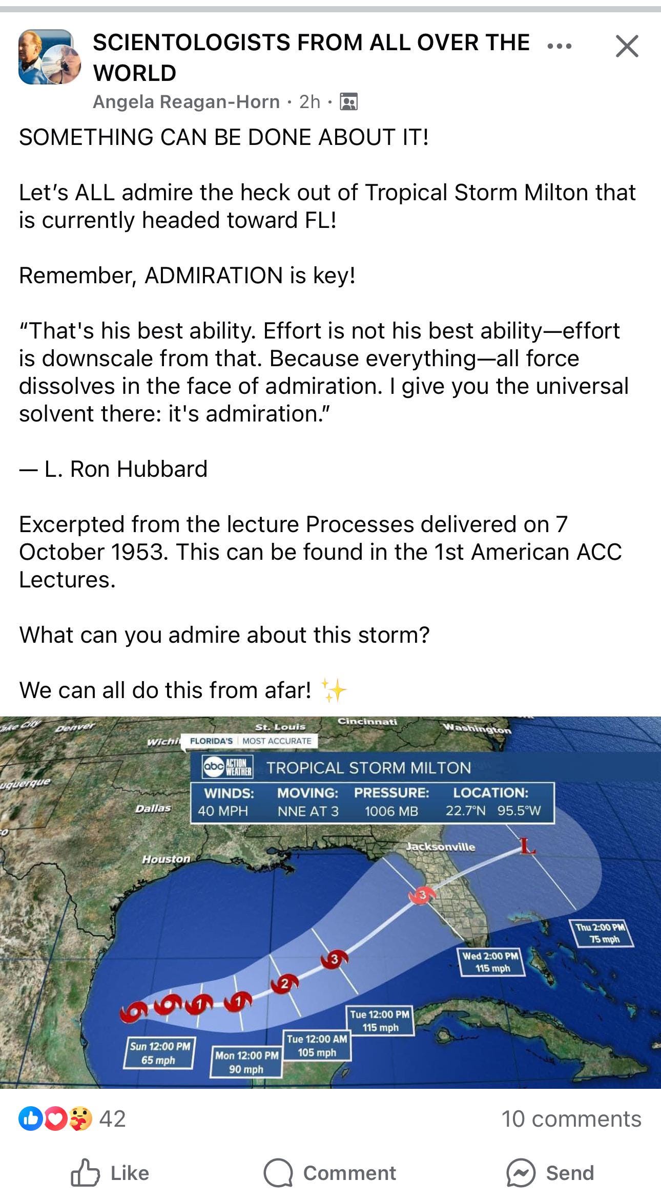 r/scientology - Sci FB group Using MEST to "admire" away hurricane