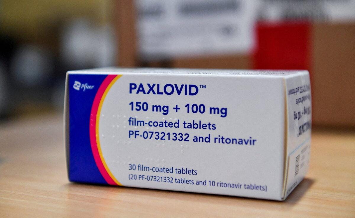 COVID-19 treatment pill Paxlovid in a box at Misericordia hospital in Grosseto, Italy, on Feb. 8, 2022. (Jennifer Lorenzini/Reuters)