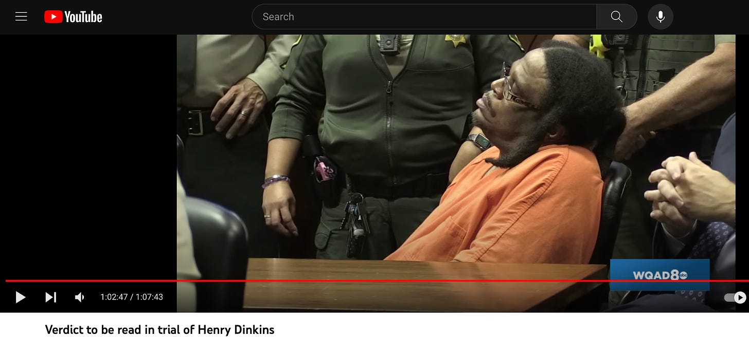 screenshot of a man in prison uniform reacting to verdict in courtoom