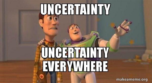 UNCERTAINTY UNCERTAINTY EVERYWHERE - Buzz and Woody (Toy Story) Meme | Make  a Meme