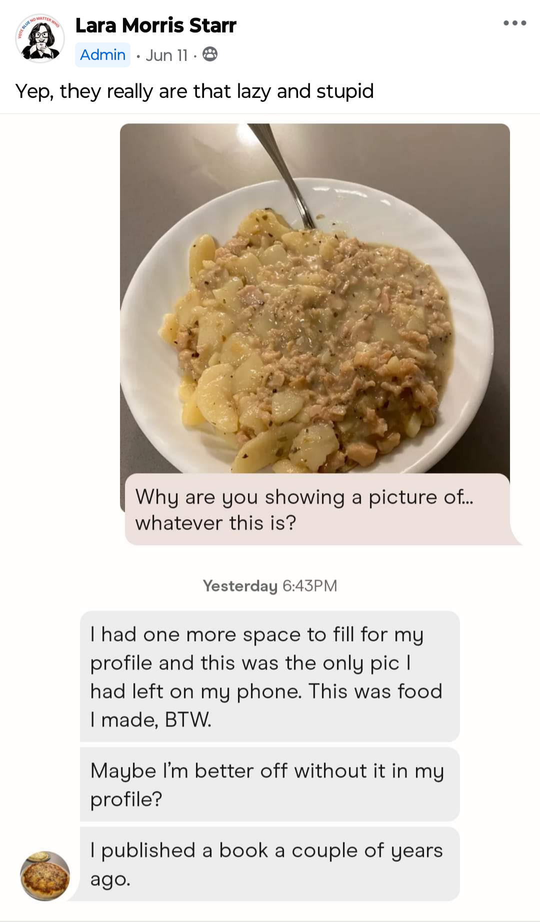 bowl of mystery mushy meal in online dating profile