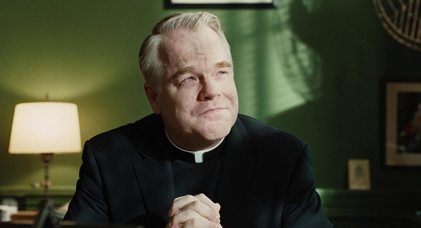 Philip Seymour Hoffman in the 2008 film Doubt, written and directed by John Patrick Shanley.