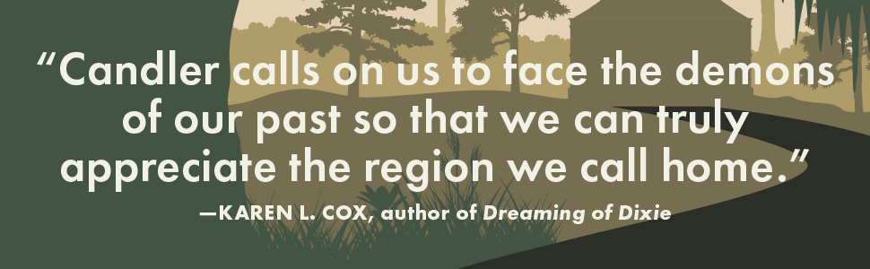 Book blurb by Karen L. Cox on partial book cover illustration road, woods, and house.