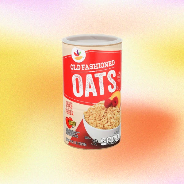 a container of rolled oats on a gradient background