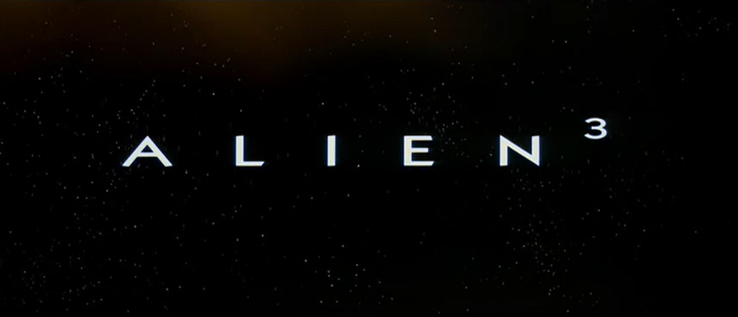 Screengrab from the opening credits of 'Alien 3.' The numeral is stylized as supersript.