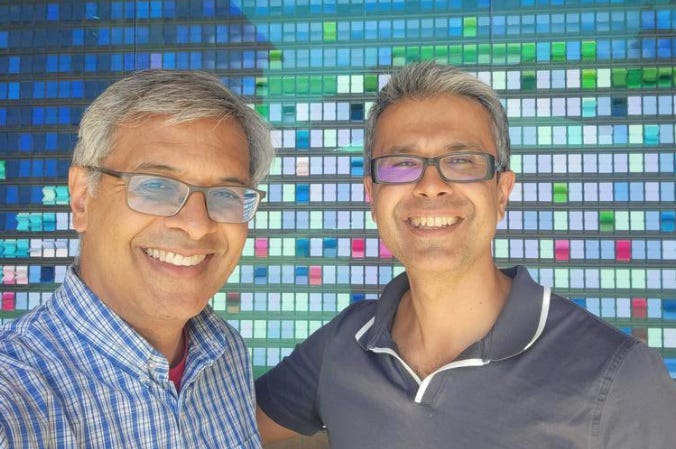 Another Bhattacharya and Malhotra selfie, this time at Stanford in October 2023