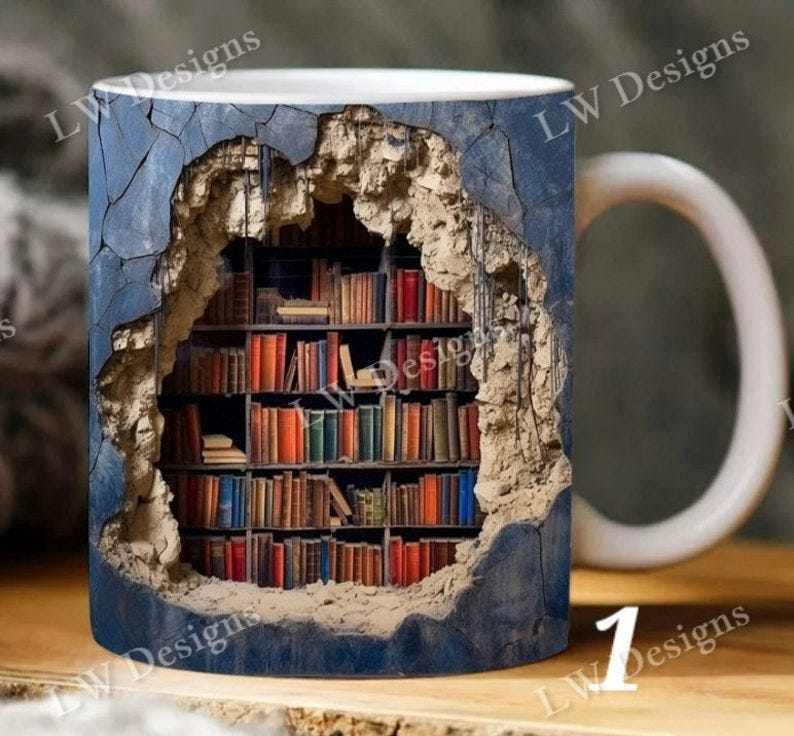 3D Effect Books Mugs Design #1