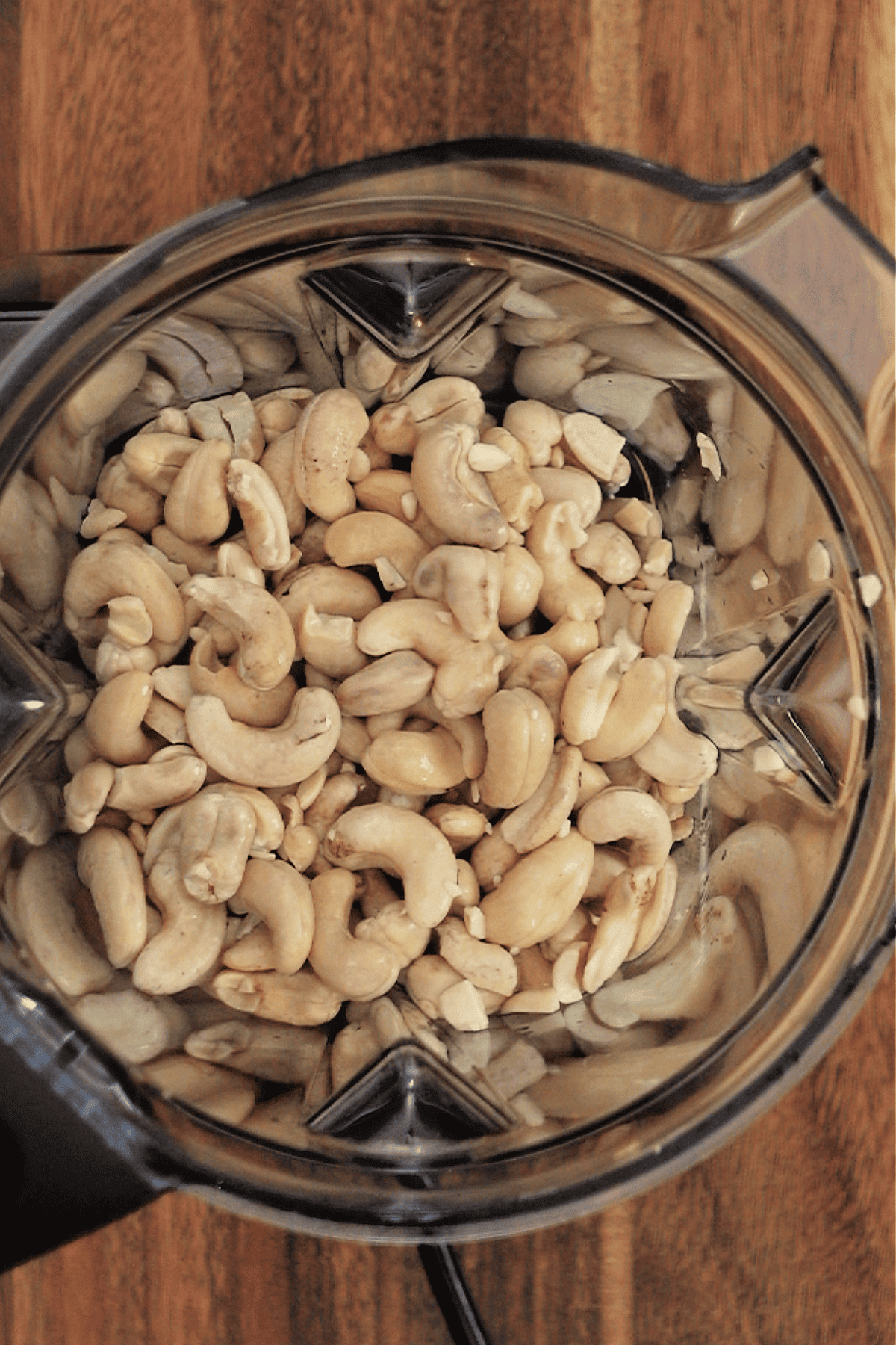 top view of blender with cashews