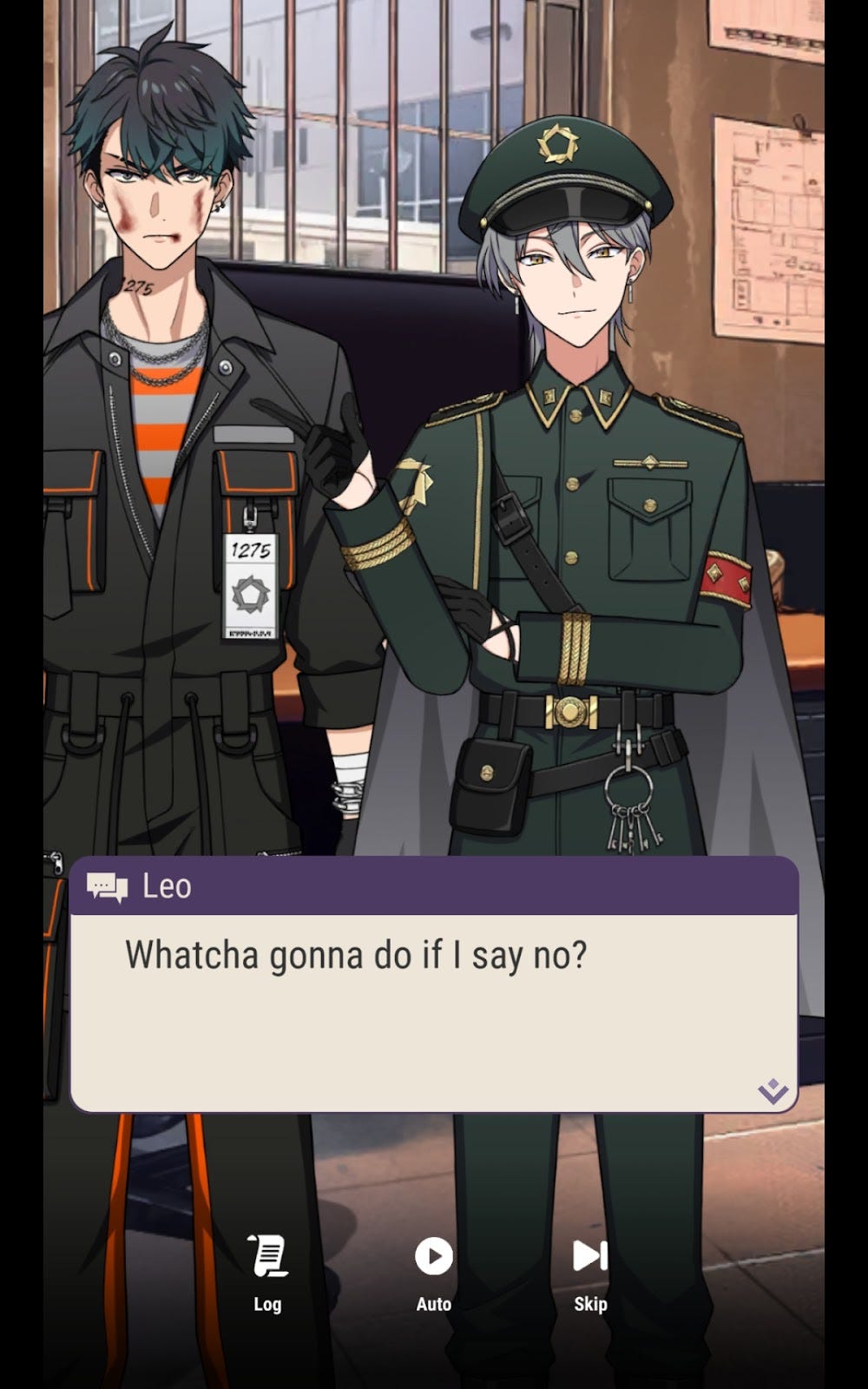 Alan and Leo, with Leo daring to not free Alan from his handcuffs Alan and Leo, with Leo daring to not free Alan from his handcuffs