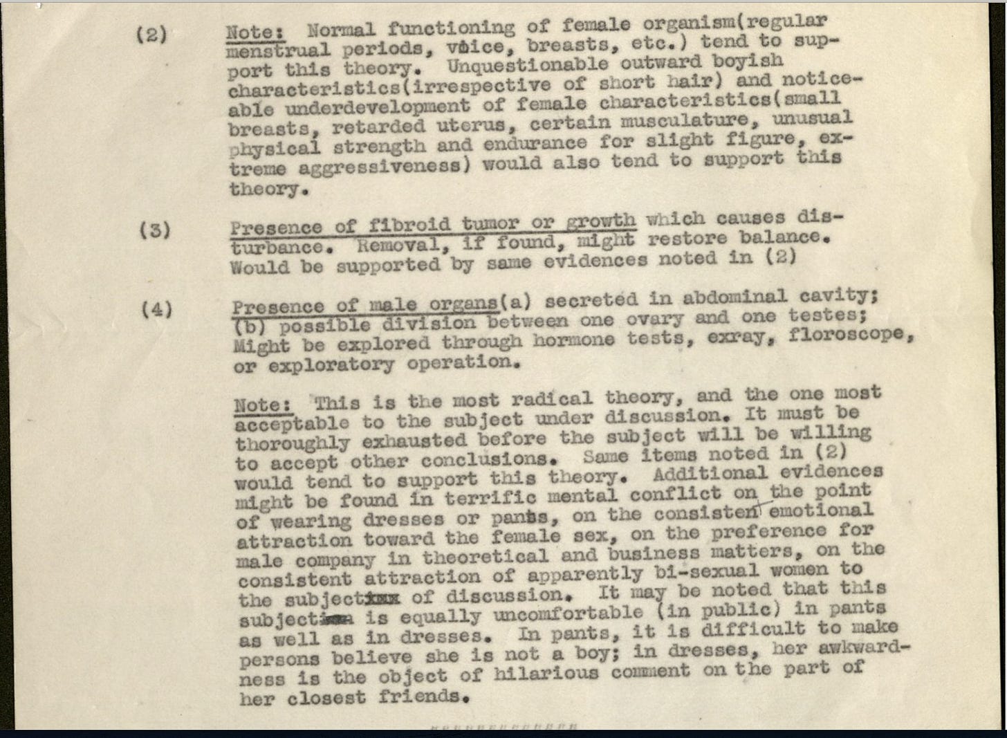 Pauli Murray’s typewritten medical memorandum of symptoms about her gender dysphoria and homosexuality
