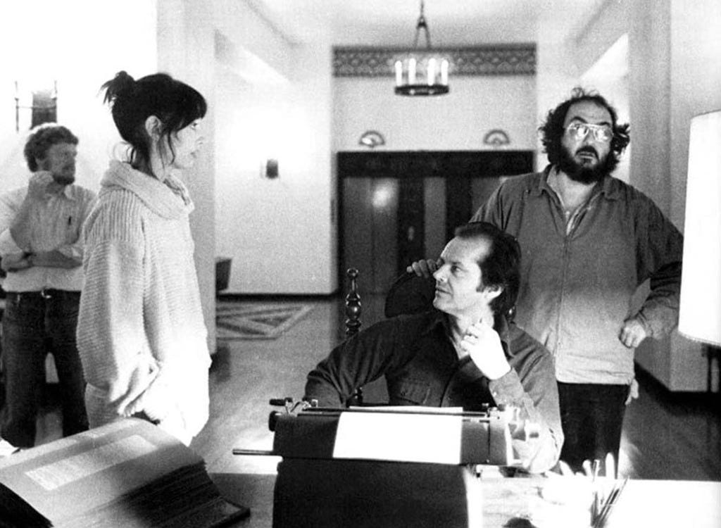 From left: Duvall, Nicholson and Stanley Kubrick shooting 1980’s The Shining. “We were up on scaffolding,” Duvall recalls of the elaborate set. “We were up three stories high.”