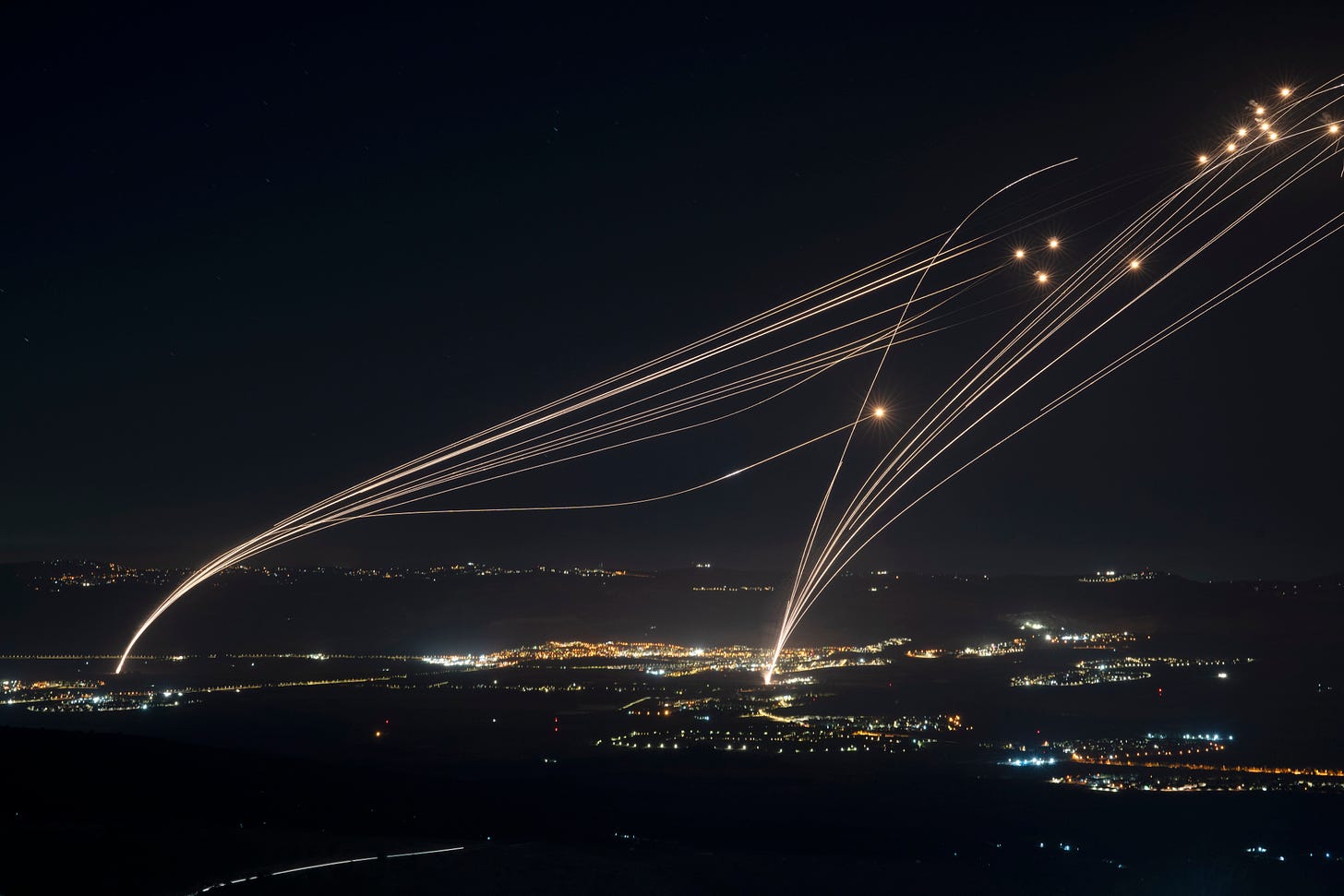 Israel's Iron Dome air defence system in action on August 3 shooting down rockets fired from Hezbollah in Lebanon