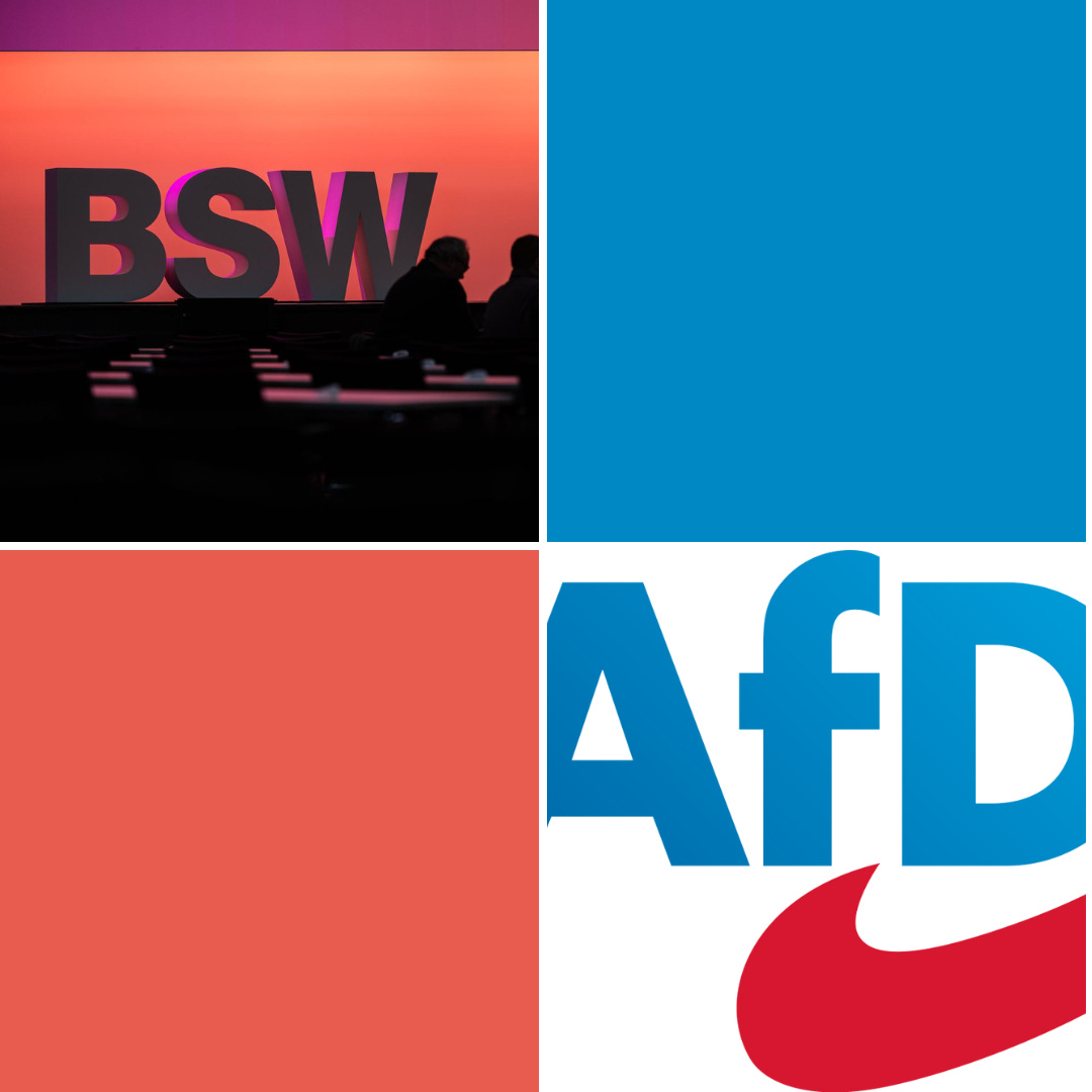 The logo of BSW in the left corner and the logo of AfD in the right corner.