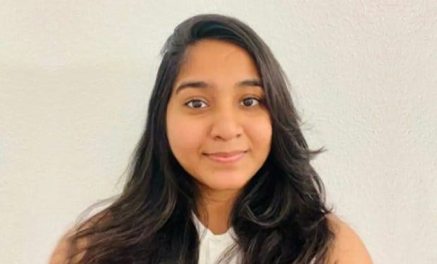 Bodycam footage released Monday, Sept. 11, 2023, shows Det. Daniel Auderer speaking to another officer by radio about a crash that led to graduate student Jaahnavi Kandula (pictured) sustaining injuries from which she later died.