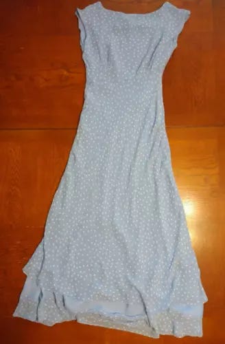 Vintage 90s retro Chadwicks blue and white polka dot midi dress Size 4 AS IS - Picture 1 of 9