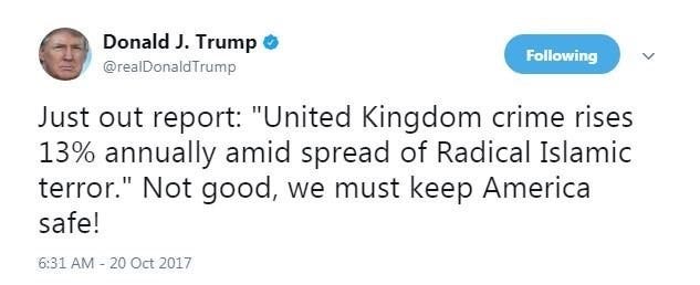 donald trumps fake news tweet about uk crime