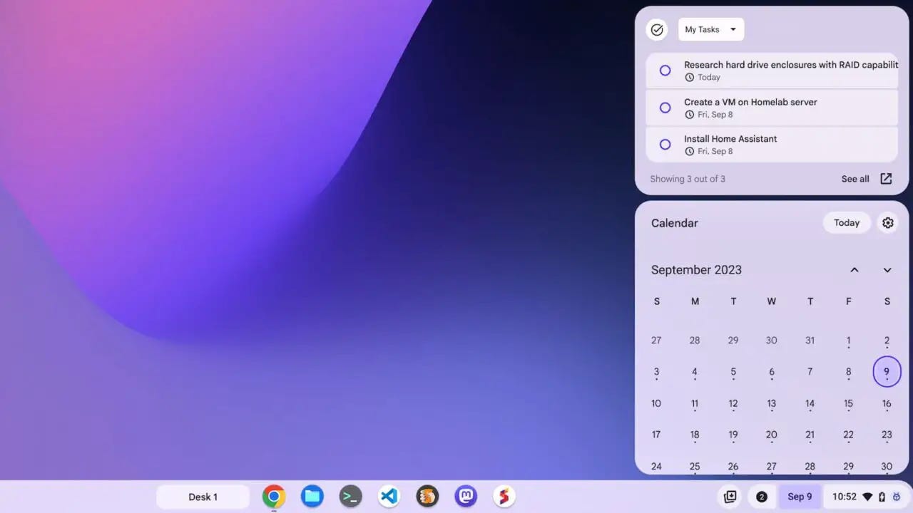 ChromeOS 117 shows off the Google Tasks glanceable