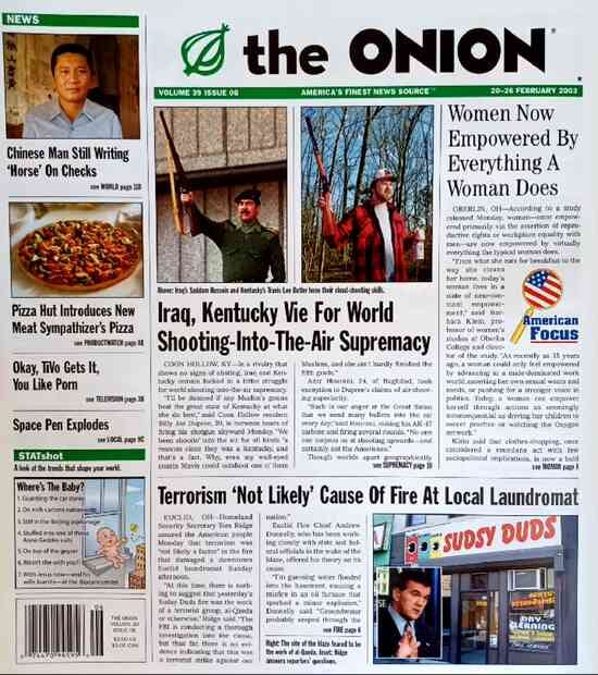 The front page of The Onion from Feb. 19, 2003.