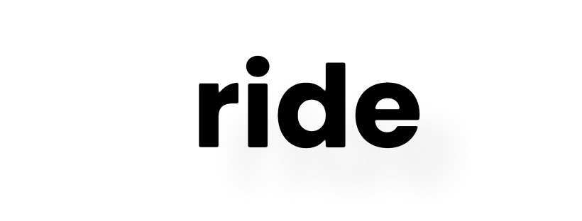 The word ride in black against a white background