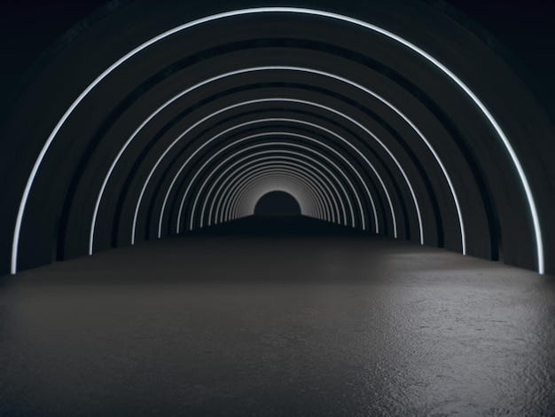 Premium Photo | Long dark tunnel with futuristic light