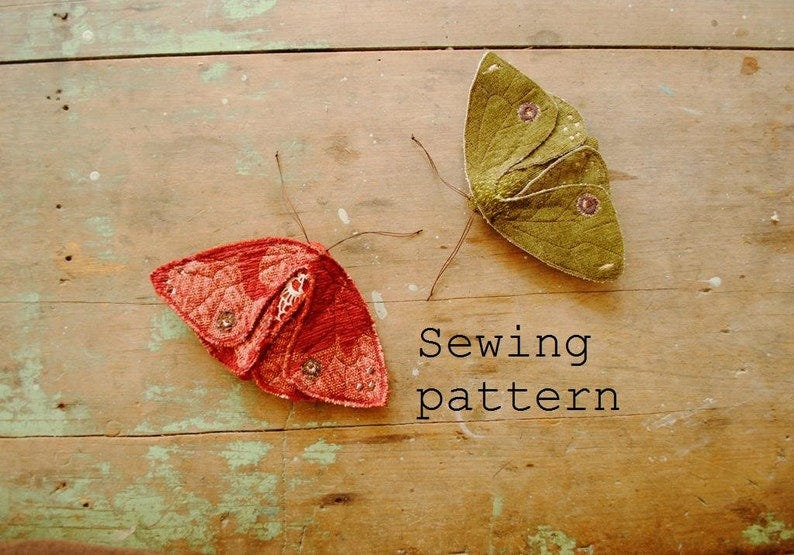 Simple fabric moth and butterfly PDF sewing pattern / digital image 1