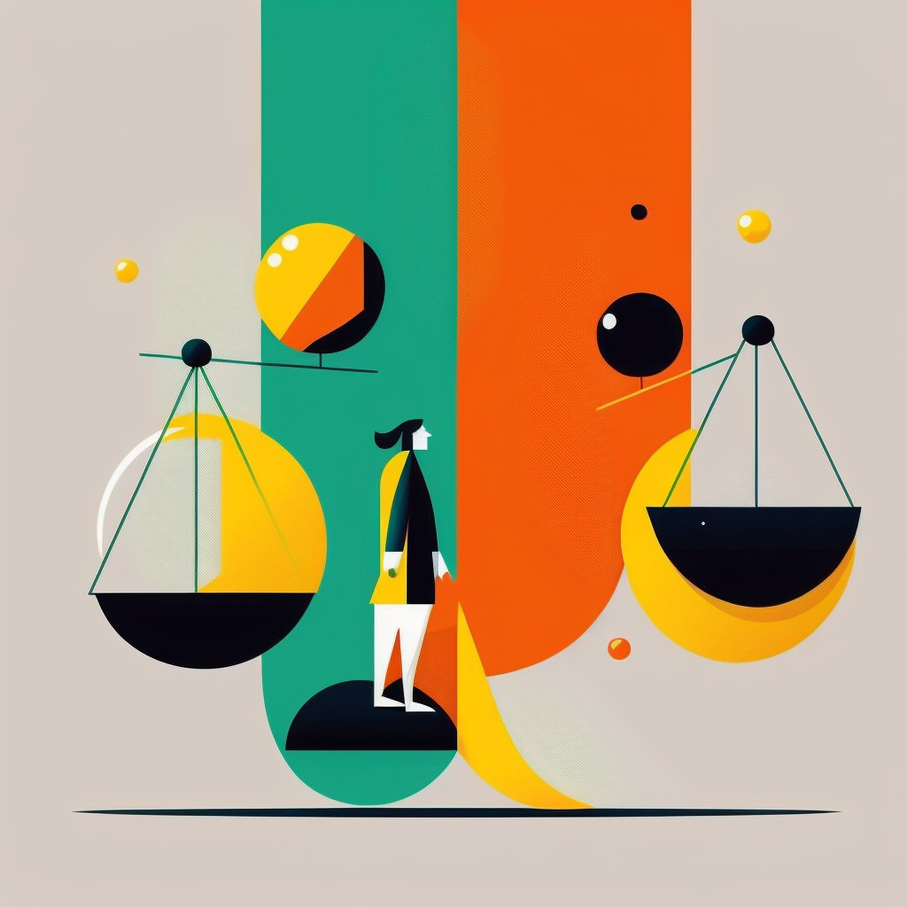 AI generated vector illustration of a person and two scales balancing by John Wayne Hill
