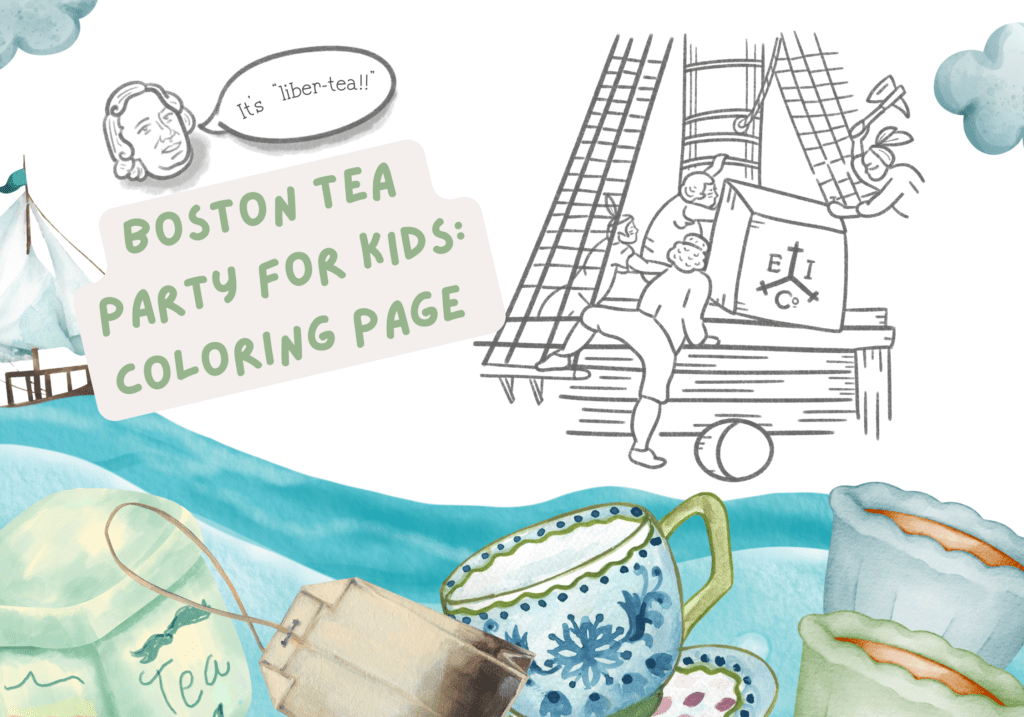 This image features a picture of coloring images about the Boston Tea Party for Kids.