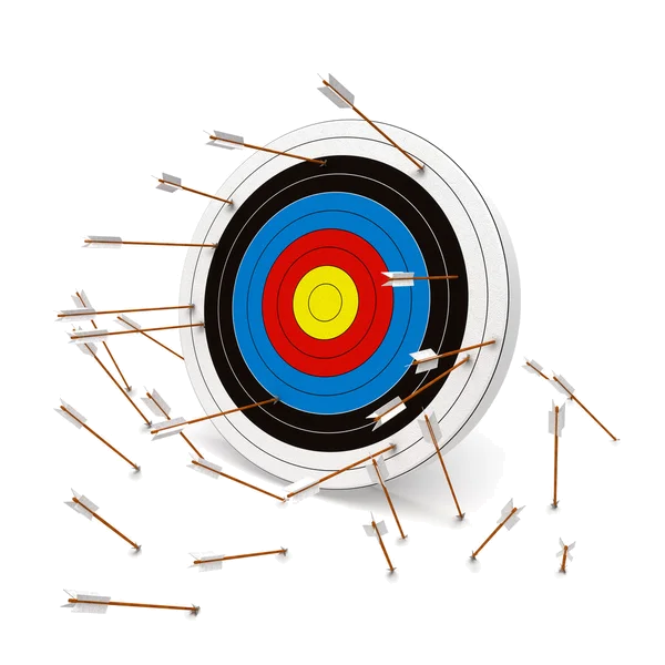A target with many arrows that are nowhere near the centre