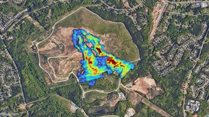 Heat map above a landfill, showing emissions
