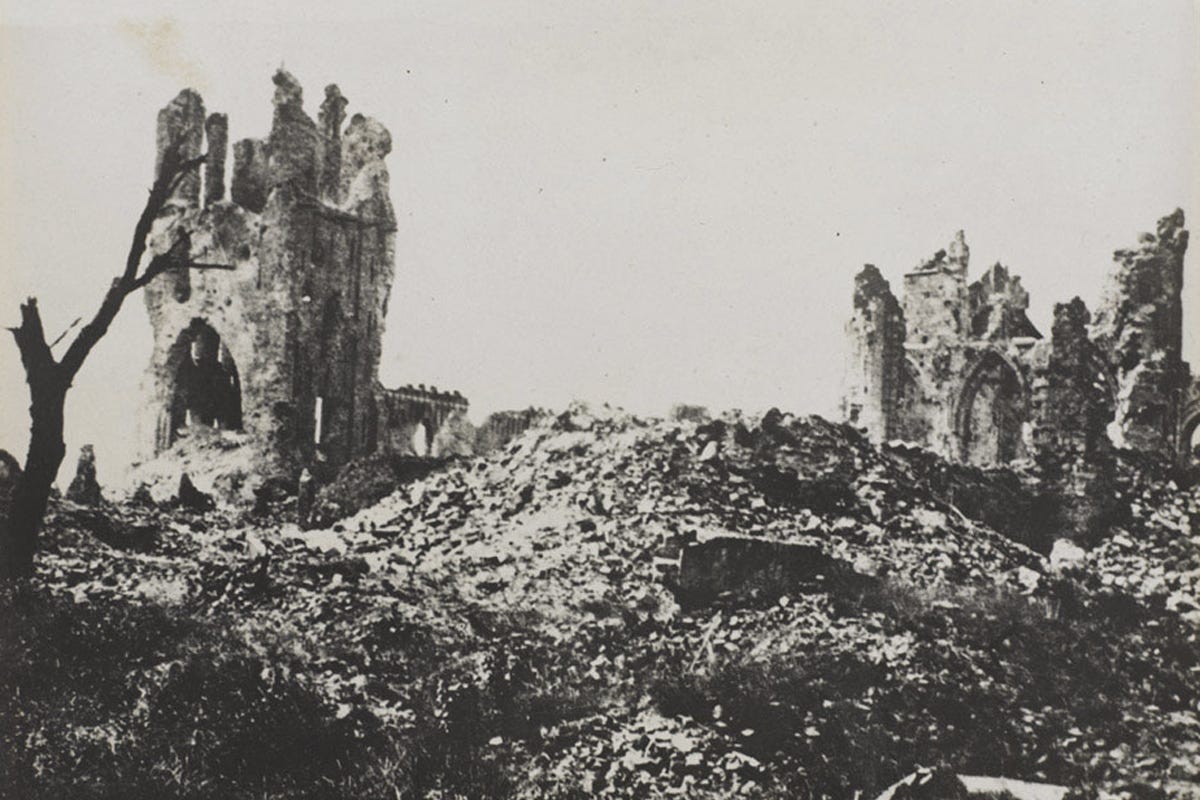 Ypres Cathedral, 1918, photo by Leicester Stevens, courtesy of Philip Stevens
