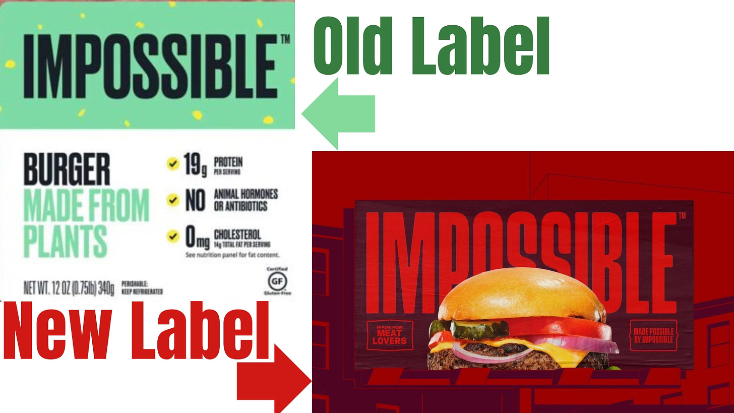 Old green Impossible label vs new red label