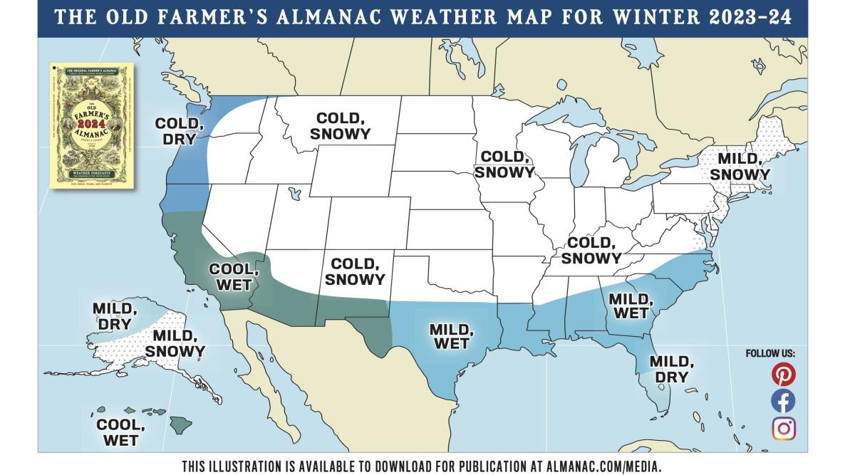 old farmer's almanac winter weather map predictions