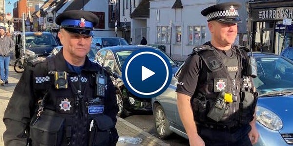 Video - extra funding for anti-social behaviour patrols in Moulsham Street, Chelmsford. Two officers walking.