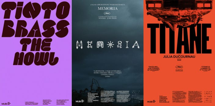 Set of 3 typographic movie posters in bold colours.